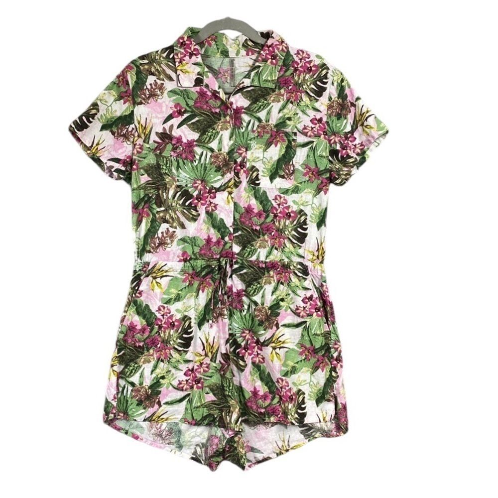 Victorias Secret Tropical Romper Womens Small Linen Blend Button Front Cover Up